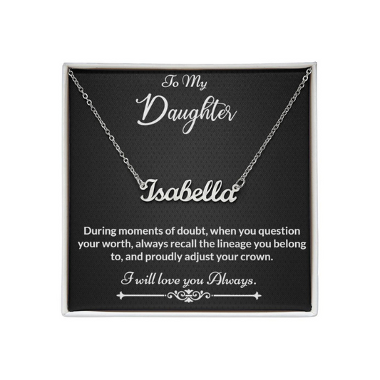 Custom Name Necklace For Your Daughter + Gold Finish + Black NoteCard